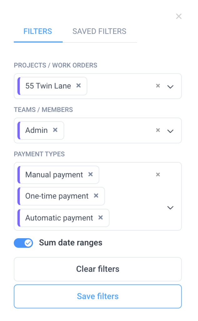 payment report filters