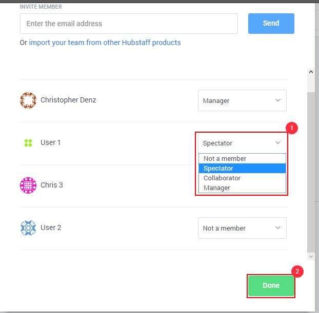 Changing project roles in Hubstaff Tasks