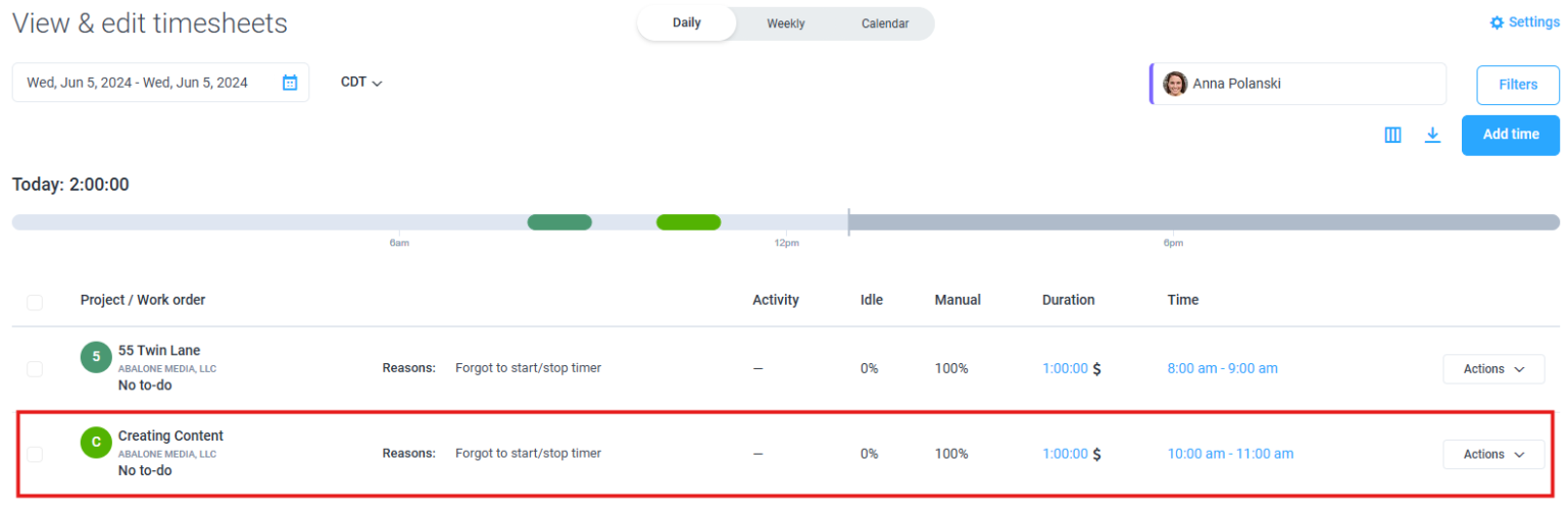 How can I add, delete, or edit time manually in Hubstaff?