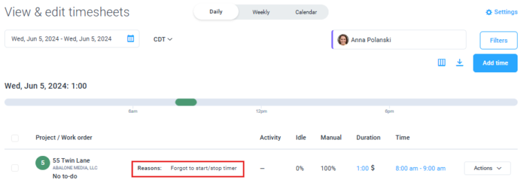 How can I add, delete, or edit time manually in Hubstaff?