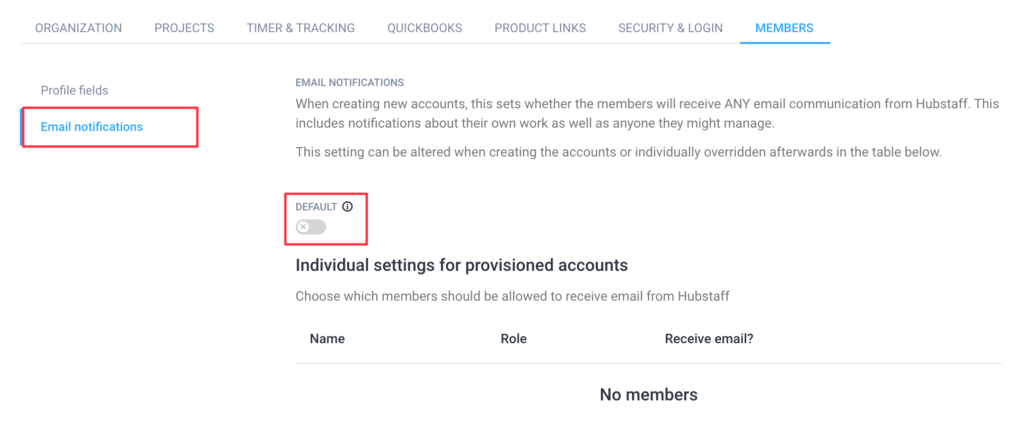 settings members email notifications