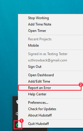 windows taskbar desktop app report an error