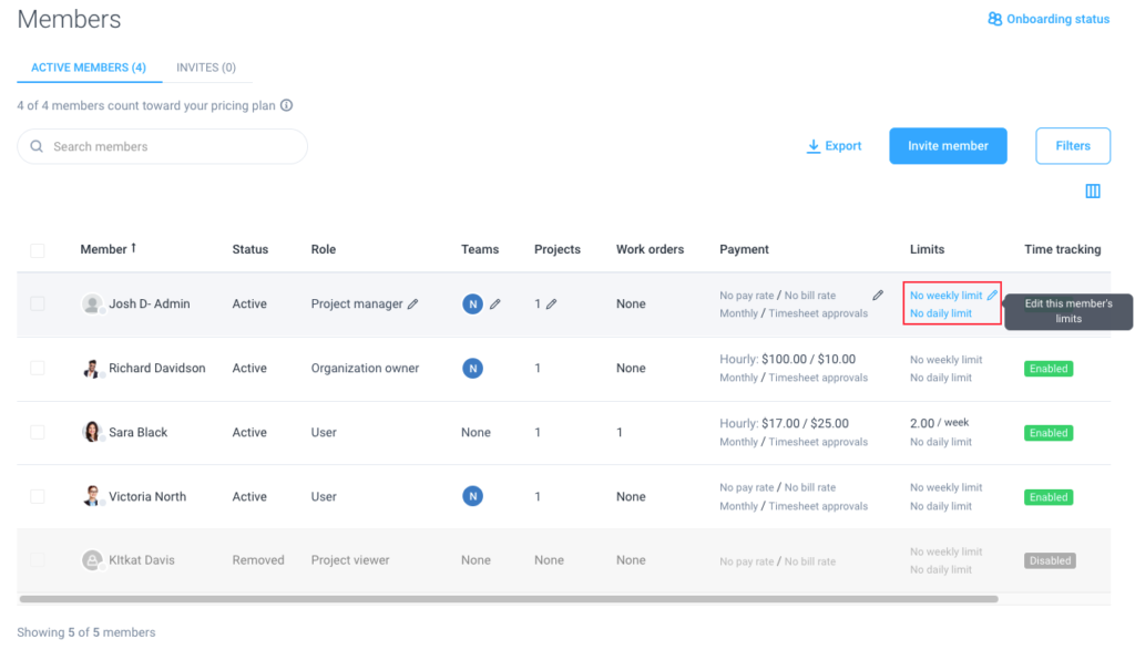 Setting Weekly Limits for your Team Hubstaff Support