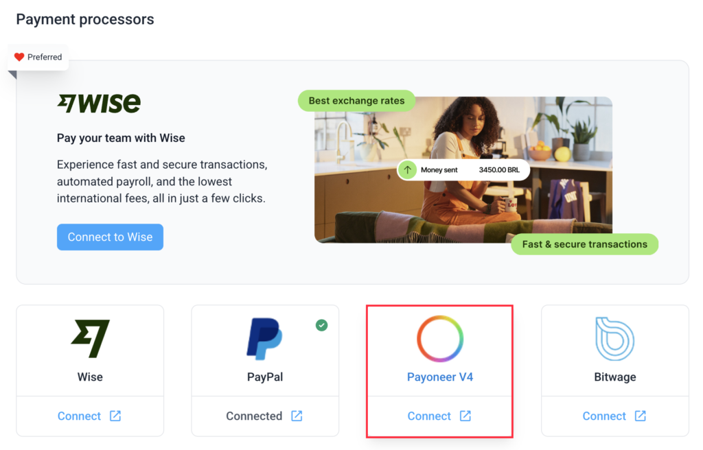 add payoneer integration