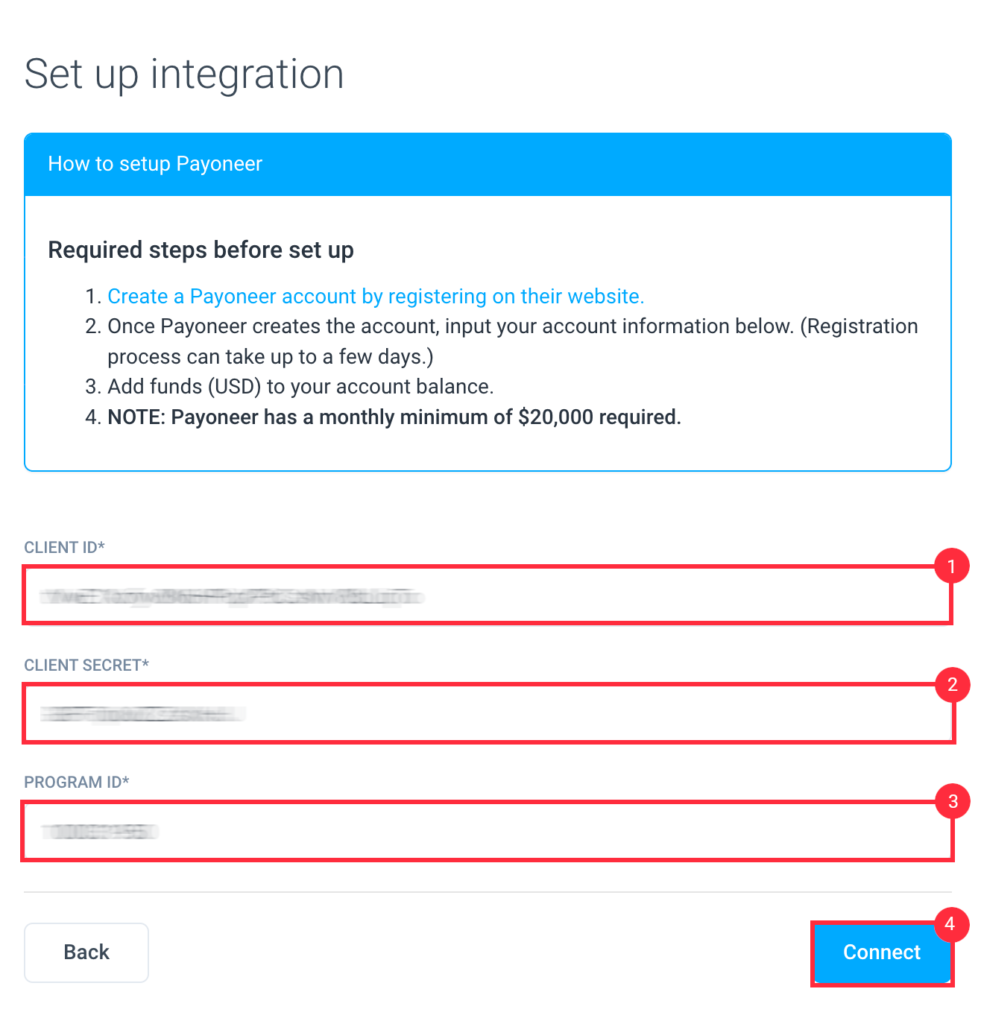 payoneer set up integration