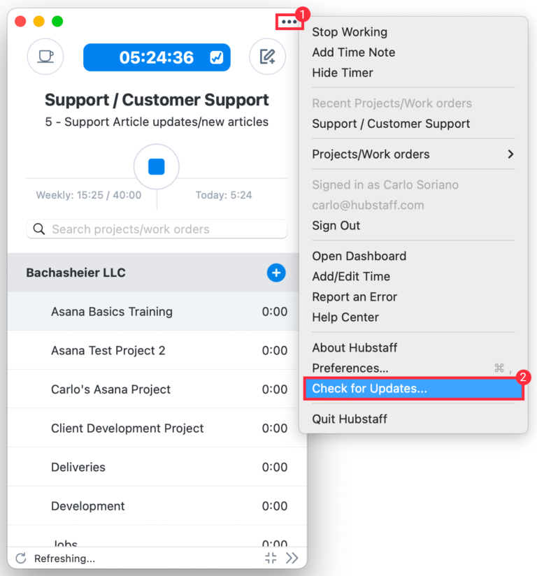 Check for Updates from the Hubstaff Desktop Client