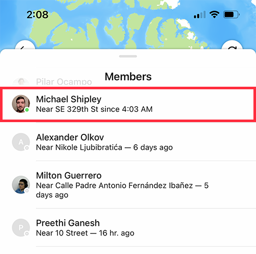 iOS maps select members