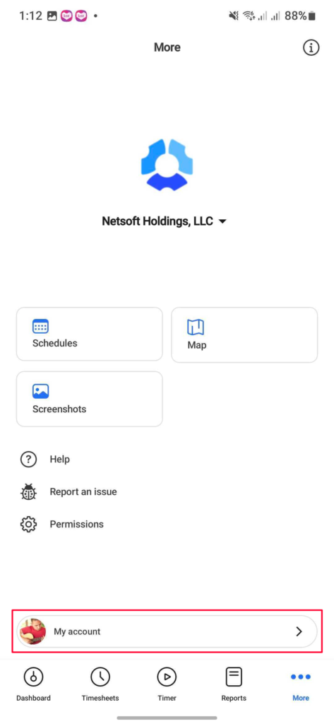 android app more my account