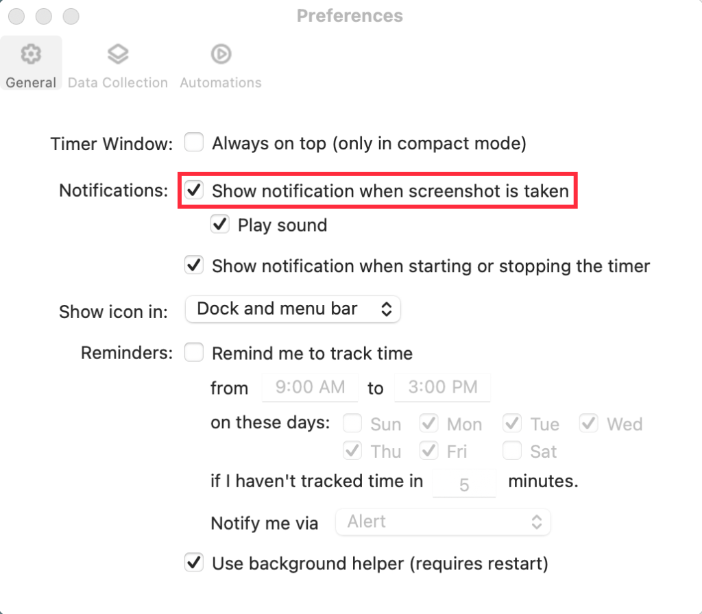 mac desktop preference screenshot notification