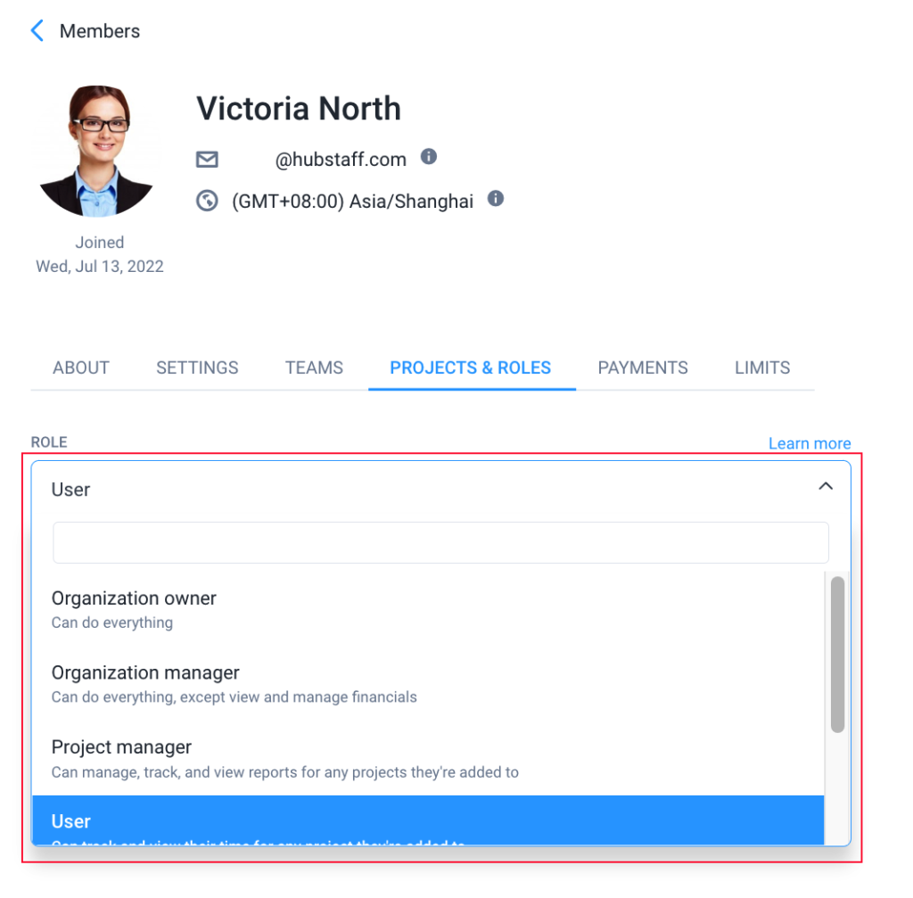 How to change Organization and Project roles Hubstaff Support