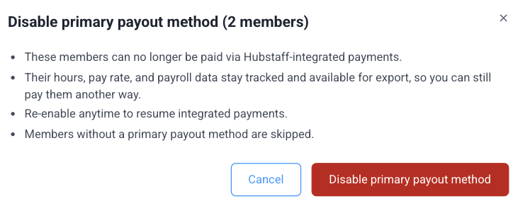 Disable primary payout confirmation dialog