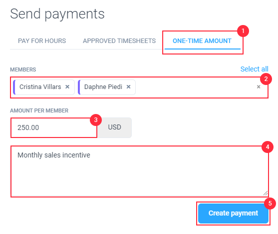 Financials Send Payments One Time Payment