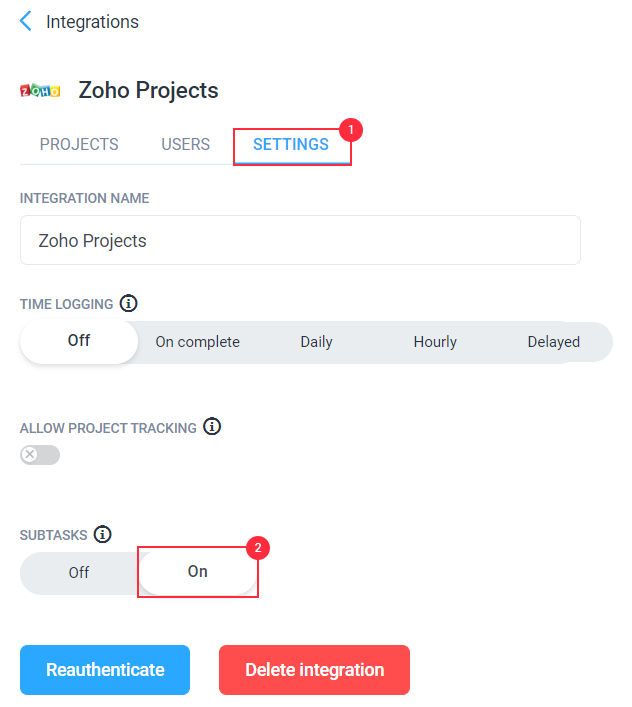Hubstaff Zoho Integration - How to enable Subtasks