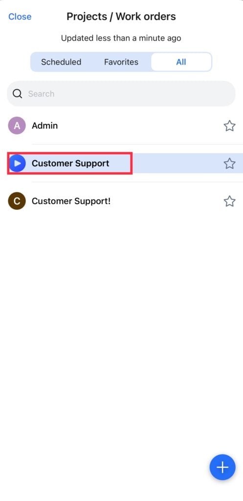 Project from list mobileapp