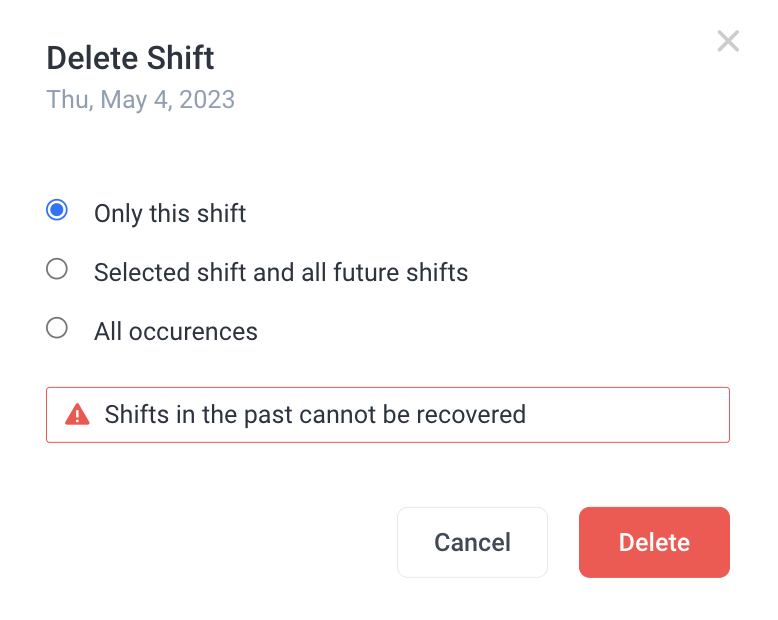 delete shift options