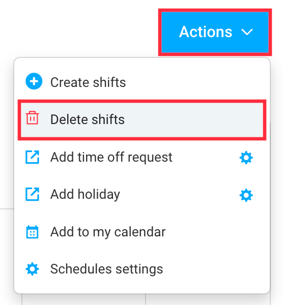 schedules actions delete shifts