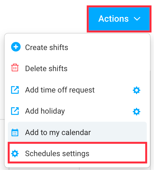 schedules actions schedules settings
