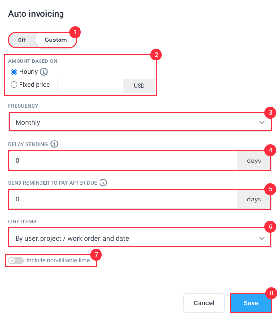 auto invoicing dialog box