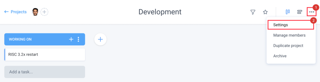 project settings tasks