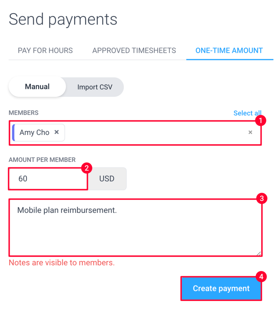 send payments one time amount