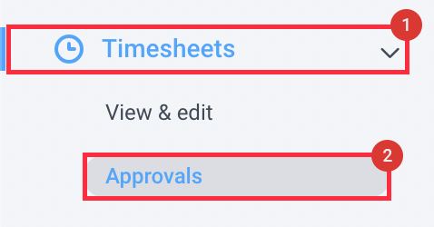 timesheets approvals menu