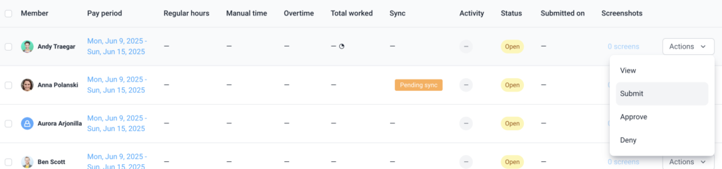 timesheets submit