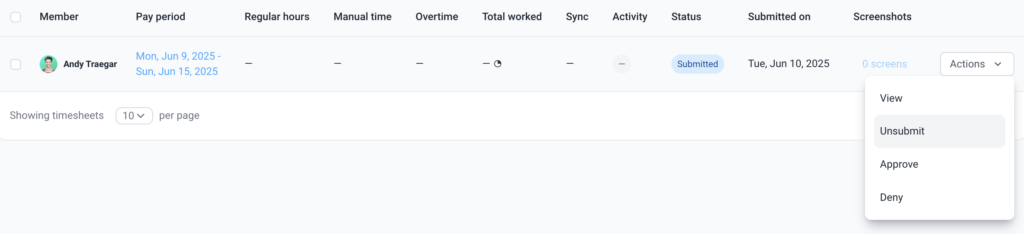 timesheets unsubmit