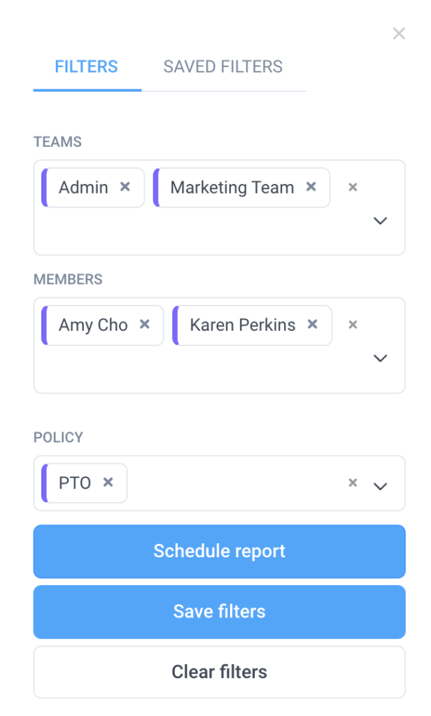 time off report filters