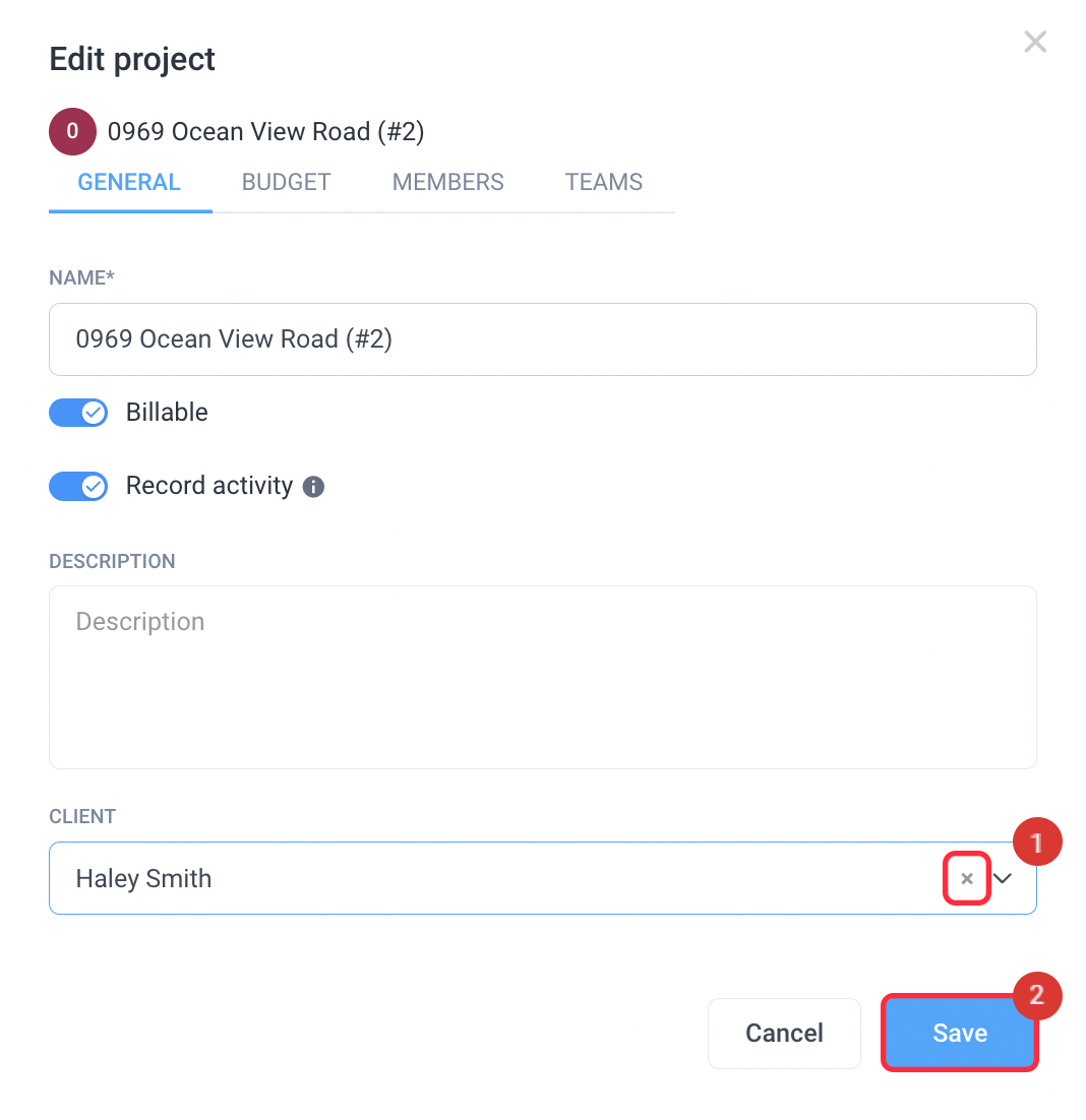 Edit project remove client