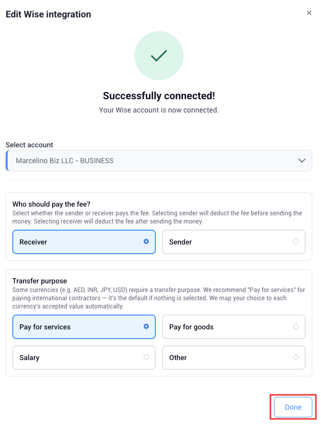 wise_fee_payer Edit Wise integration