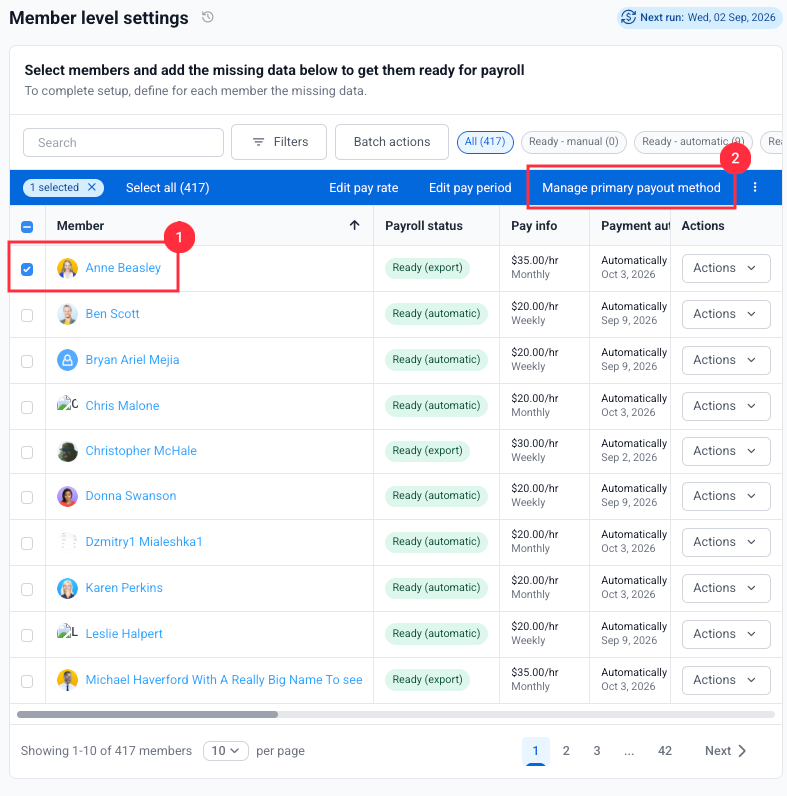 Manage primary payout method