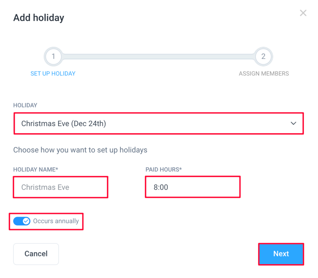 add holiday dialog