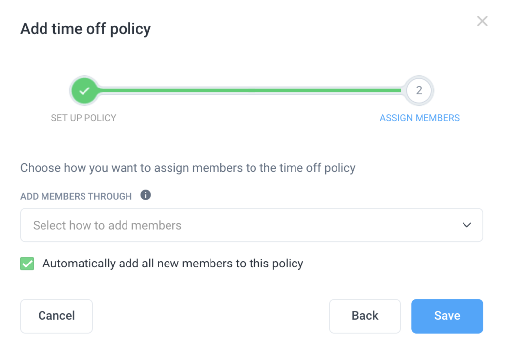 time off automatically Add new users