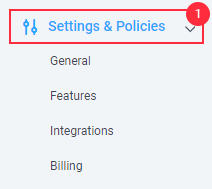 Settings and Policies Features Hide Show