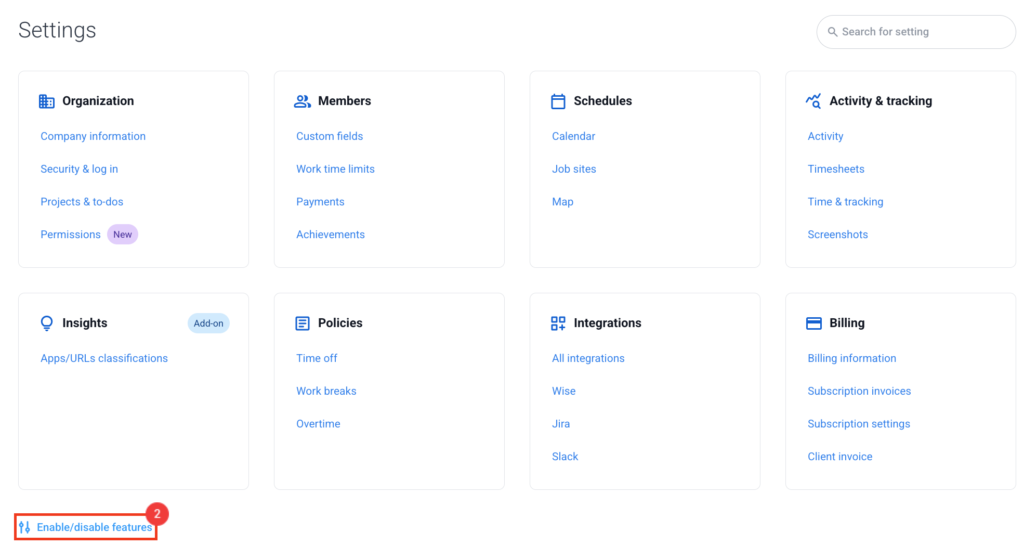 enable disable features