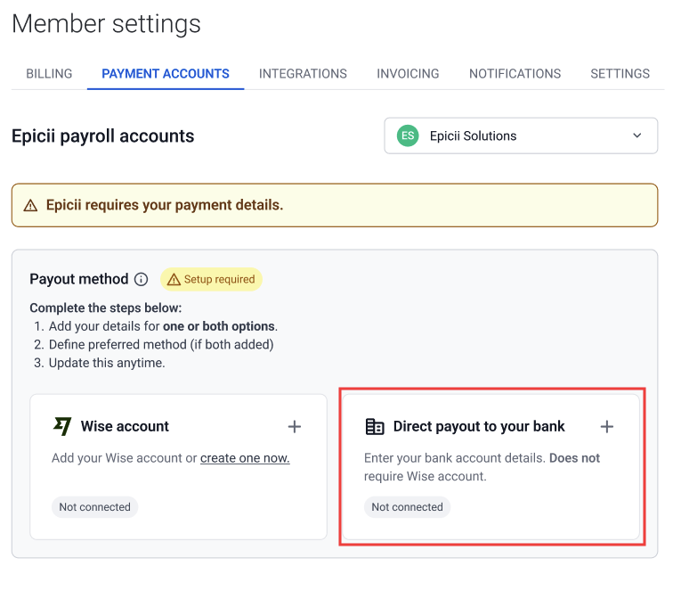 Choose to add our bank account details