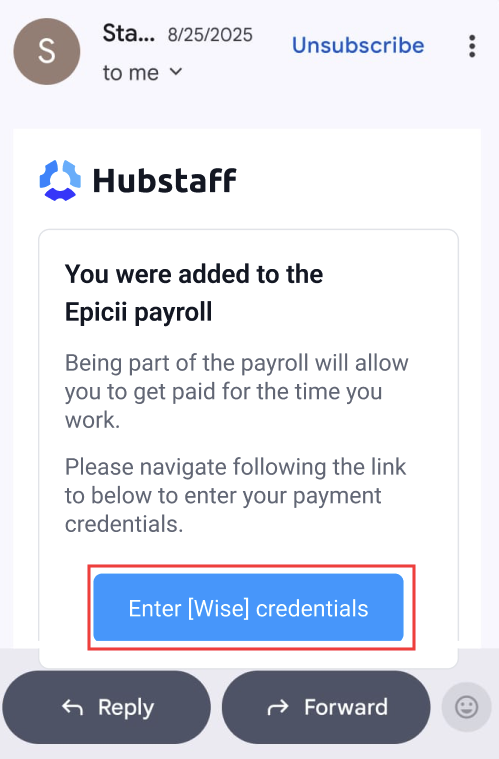 Enter Wise credentials email