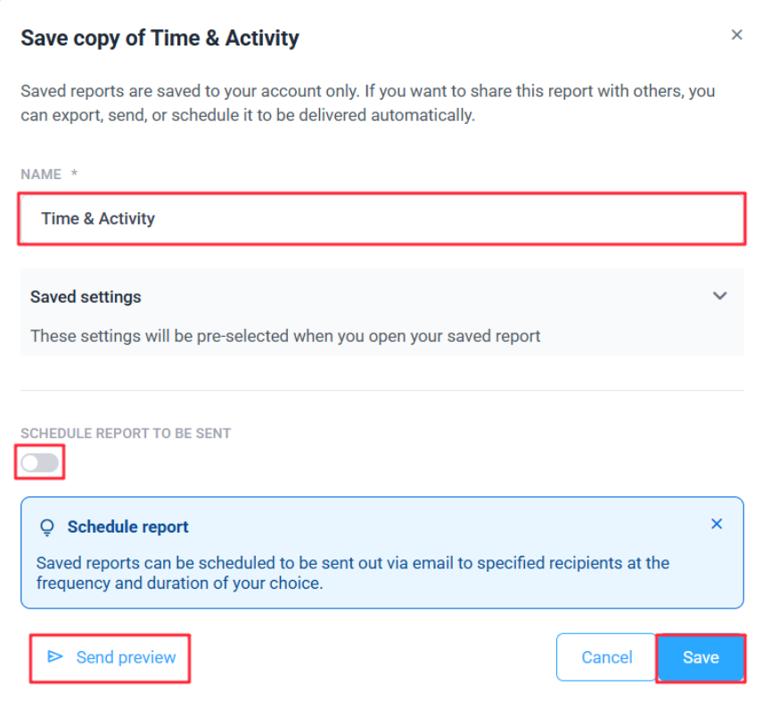 Scheduled report Save changes