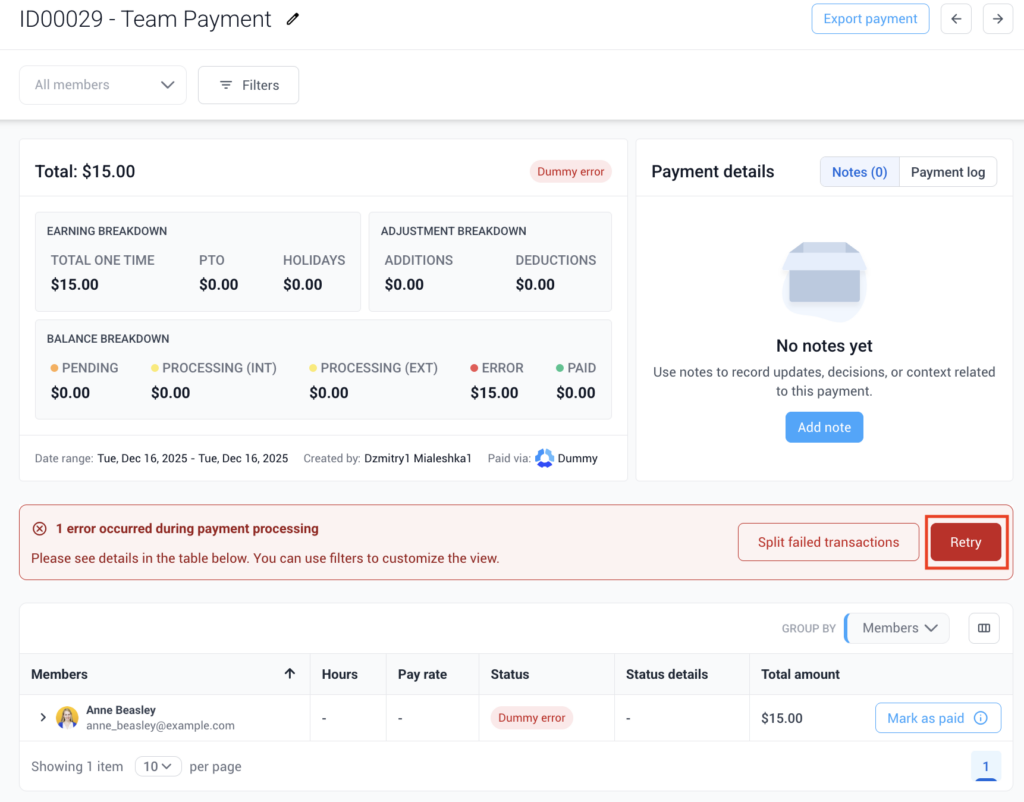 Retrying past payments Failed payment that can be retried