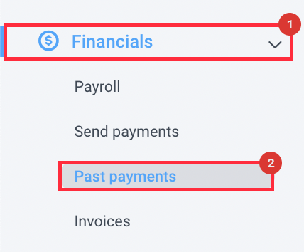 financials past payments menu