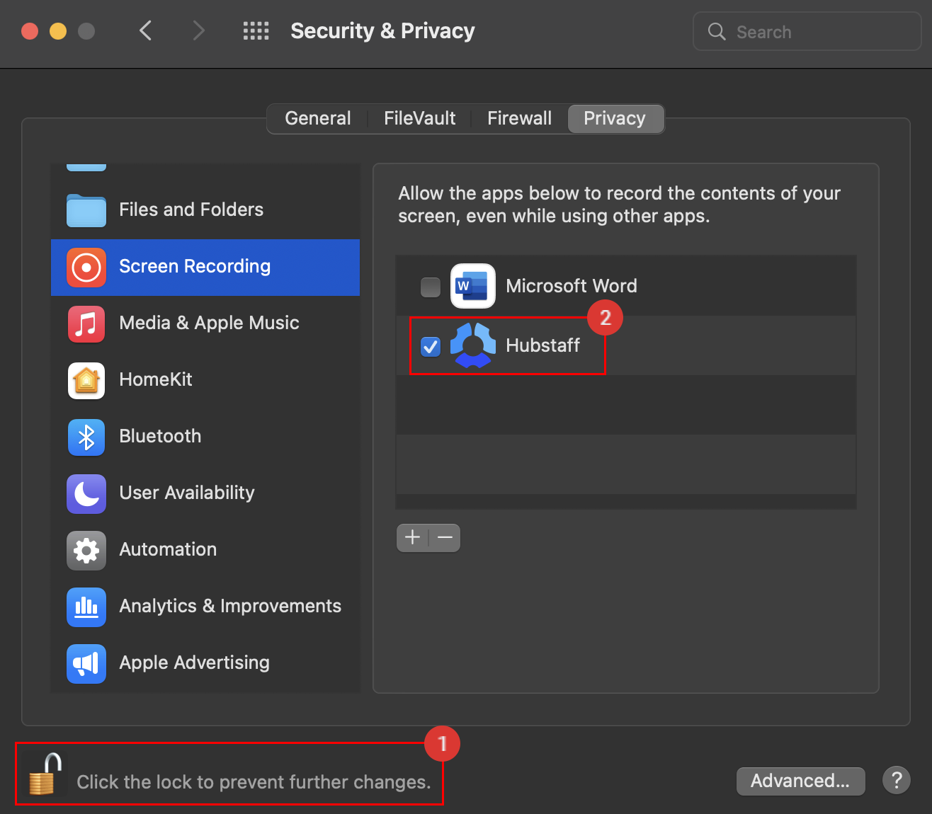 security and privacy settings