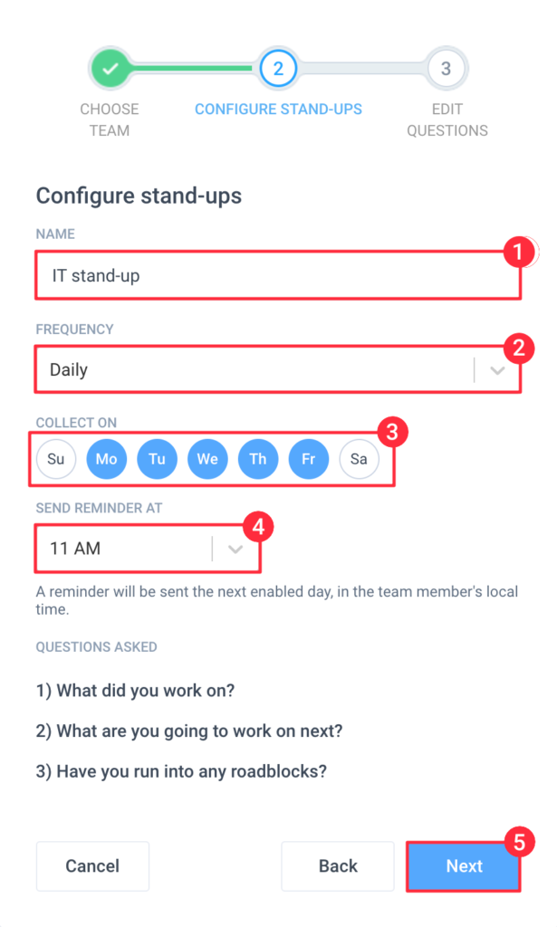 tasks configure stand ups