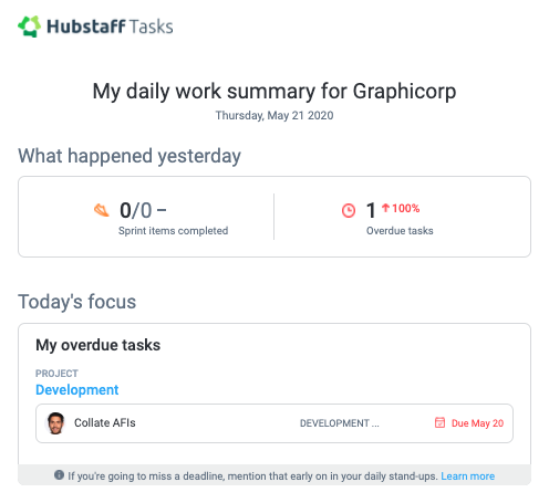 Hubstaff Tasks work summary emails