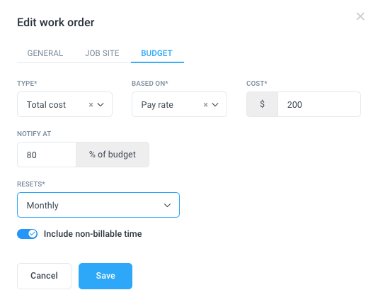 work order budget