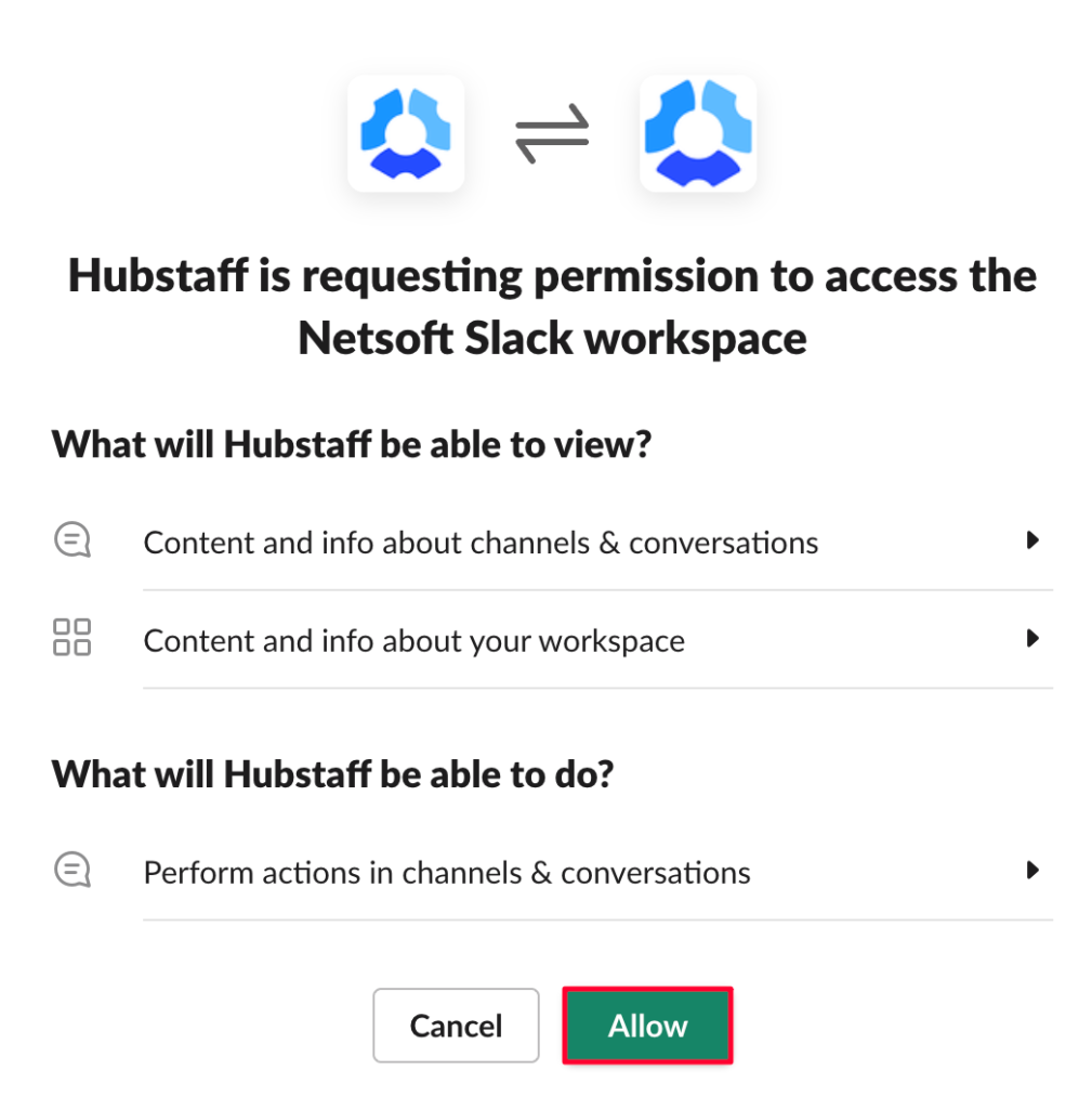 hubstaff slack setup allow