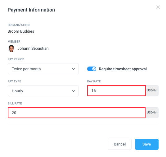 payment information Hubstaff