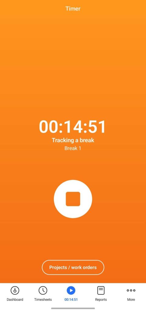 Mobile app work break status