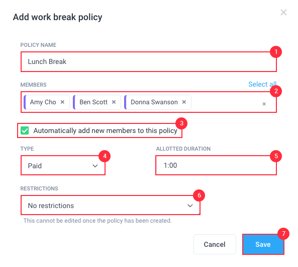 add work break policy
