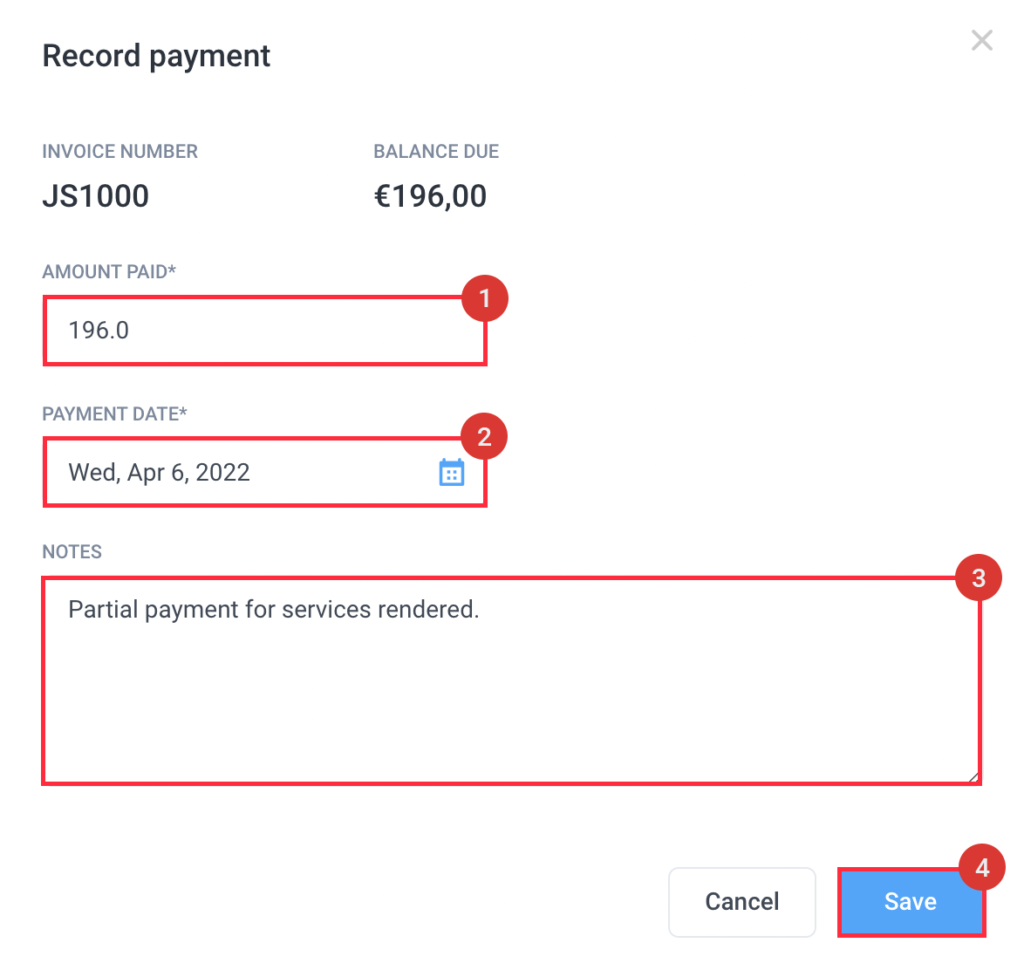 invoice record payment