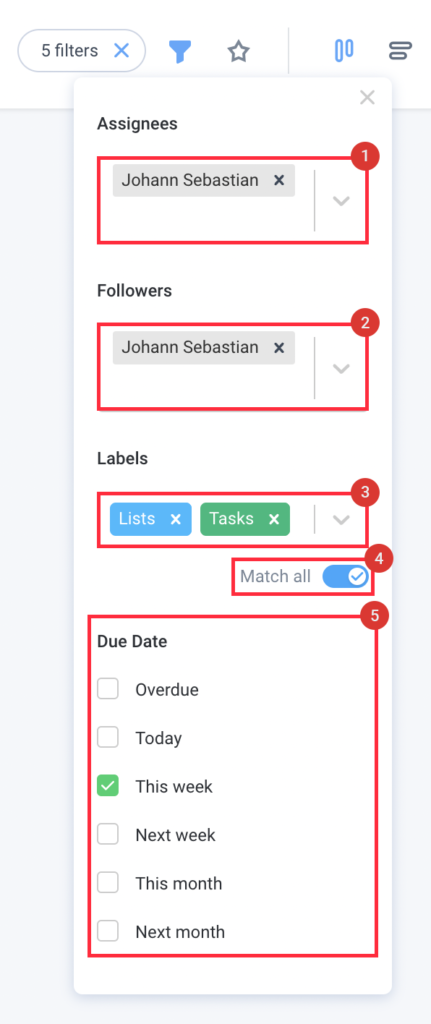 tasks project filters